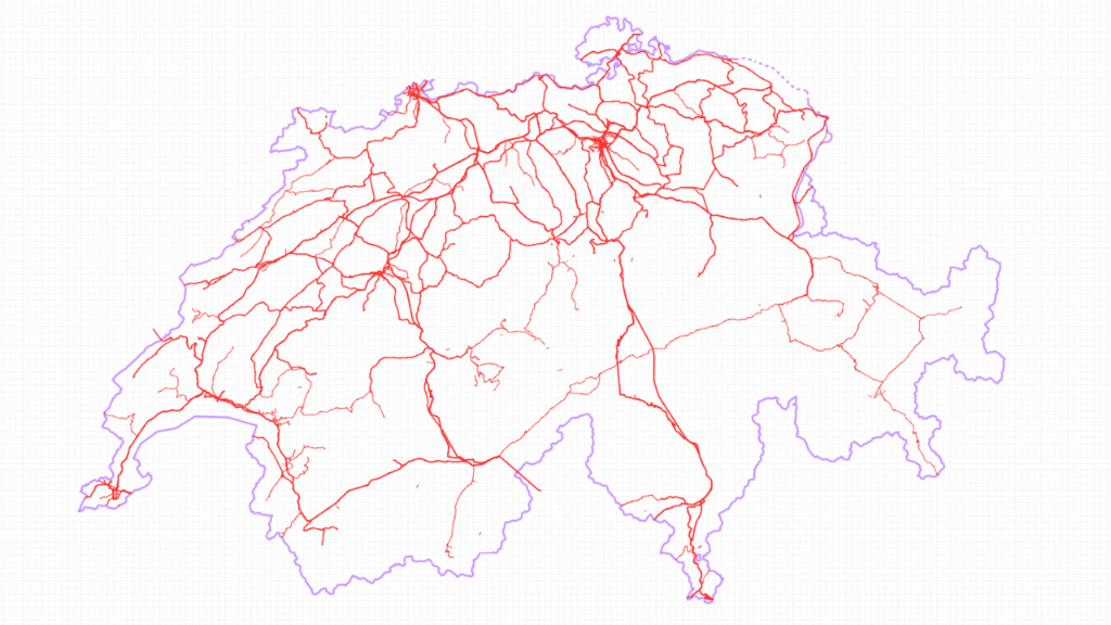 Schweizerkarte mit Schienennetz in Rot