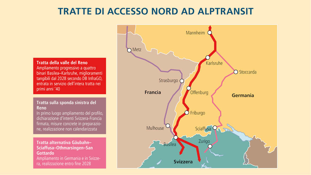 Map showing the Rhine Valley line, the left Rhine line and the Gäubahn line (alternative line)