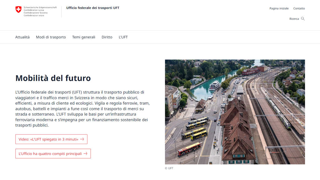 Schermata del nuovo sito Internet dell’UFT